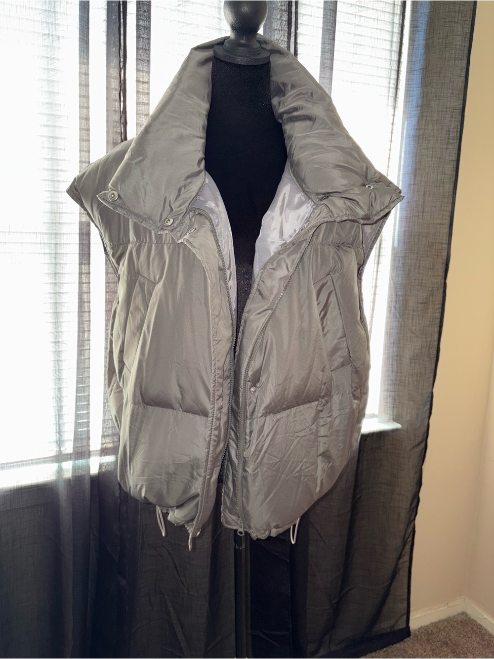 H&M Silver Quilted Puffer Vest with High Collar